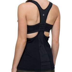 Lululemon Tone It Tank Cutout Built-In Bra Mesh Panel Light Luxtreme Black 8